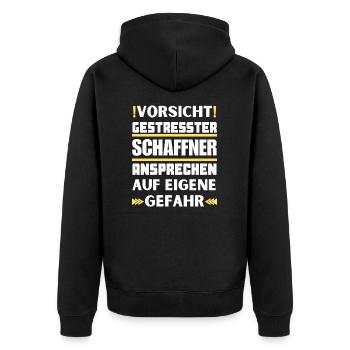 Don't talk to a stressed conductor! - Unisex Premium Organic Zip Hoodie - black - Back - Nico (187cm)
