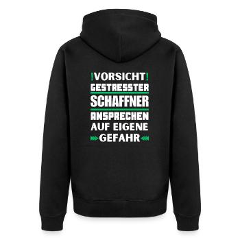 Don't talk to a stressed conductor! - Unisex Premium Organic Zip Hoodie - black - Back - Nico (187cm)