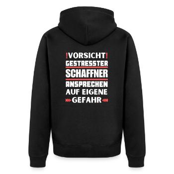 Don't talk to a stressed conductor! - Unisex Premium Organic Zip Hoodie - black - Back - Nico (187cm)