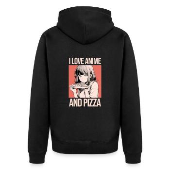 Ich liebe Anime und Pizza - Manga Stil - Unisex Premium Bio Zip Hoodie - Schwarz - Hinten - Nico (187cm)
