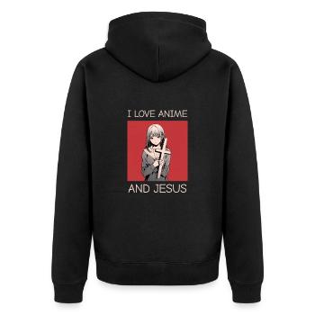 J’adore l’anime et Jésus - style manga. - Veste à capuche bio Premium Unisexe - noir - Dos - Nico (187cm)