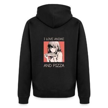 Ich liebe Anime und Pizza - Manga Stil - Unisex Premium Bio Zip Hoodie - Schwarz - Hinten - Nico (187cm)