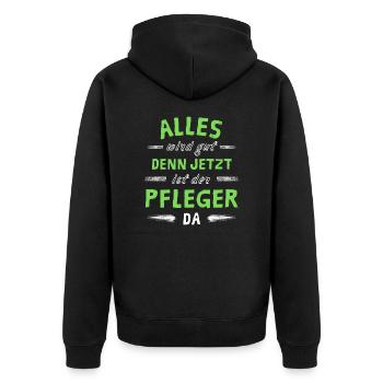 Alles wird gut denn jetzt ist der Pfleger da - Unisex Premium Bio Zip Hoodie - Schwarz - Hinten - Nico (187cm)