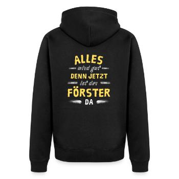 Alles wird gut denn jetzt ist der Förster da - Unisex Premium Bio Zip Hoodie - Schwarz - Hinten - Nico (187cm)