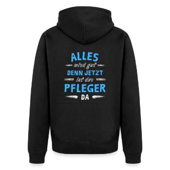 Alles wird gut denn jetzt ist der Pfleger da - Unisex Premium Bio Zip Hoodie - Schwarz - Hinten - Nico (187cm)