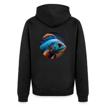Poisson, coloré, paillettes, paillettes, bleu - Veste à capuche bio Premium Unisexe - noir - Dos - Nico (187cm)