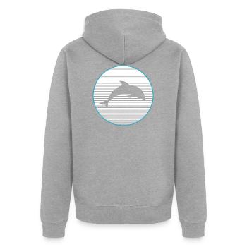 Delphin - Unisex Premium Bio Zip Hoodie - Grau meliert - Hinten - Nico (187cm)
