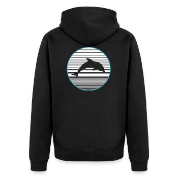 Delphin - Unisex Premium Bio Zip Hoodie - Schwarz - Hinten - Nico (187cm)