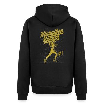 Marathonläufer - Unisex Premium Bio Zip Hoodie - Schwarz - Hinten - Nico (187cm)