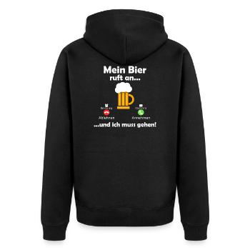 Mein Bier ruft an - Unisex Premium Bio Zip Hoodie - Schwarz - Hinten - Nico (187cm)