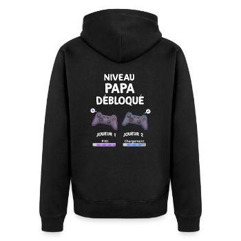 Naissance niveau papa debloque joueur - Veste à capuche bio Premium Unisexe - noir - Dos - Nico (187cm)