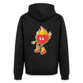 Retro Flaming Heart mit groovigen Stiefeln - Unisex Premium Bio Zip Hoodie - Schwarz - Hinten - Nico (187cm)