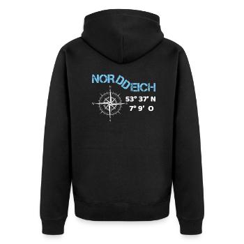 Norddeich Nordsee Fakten Ostfriesland Norden Moin - Unisex Premium Bio Zip Hoodie - Schwarz - Hinten - Nico (187cm)