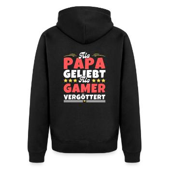 Als Papa geliebt, als Gamer vergöttert - Unisex Premium Bio Zip Hoodie - Schwarz - Hinten - Nico (187cm)