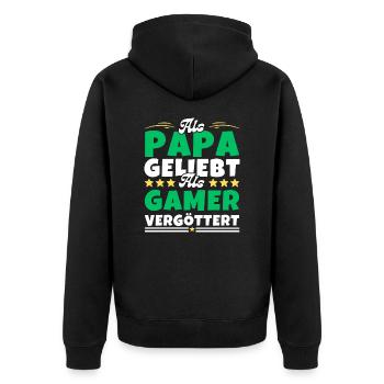 Als Papa geliebt, als Gamer vergöttert - Unisex Premium Bio Zip Hoodie - Schwarz - Hinten - Nico (187cm)