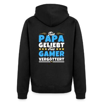 Als Papa geliebt, als Gamer vergöttert - Unisex Premium Bio Zip Hoodie - Schwarz - Hinten - Nico (187cm)