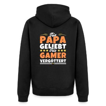 Als Papa geliebt, als Gamer vergöttert - Unisex Premium Bio Zip Hoodie - Schwarz - Hinten - Nico (187cm)