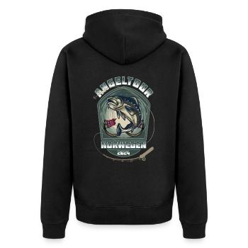 Norwegen Angeltour - 2024 - Unisex Premium Bio Zip Hoodie - Schwarz - Hinten - Nico (187cm)
