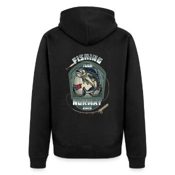 Norway Fishing Tour - 2025 - Unisex Premium Bio Zip Hoodie - Schwarz - Hinten - Nico (187cm)