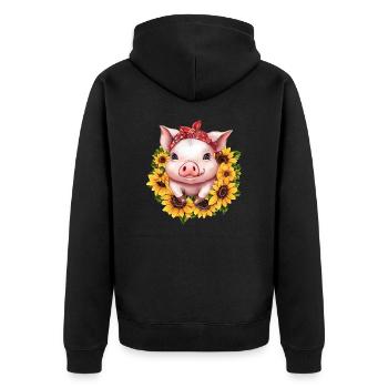 Cochon au bandana et couronne de tournesol, - Veste à capuche bio Premium Unisexe - noir - Dos - Nico (187cm)