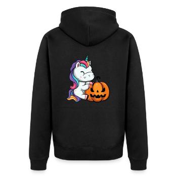 Cute Halloween unicorn with pumpkin - Unisex Premium Organic Zip Hoodie - black - Back - Nico (187cm)