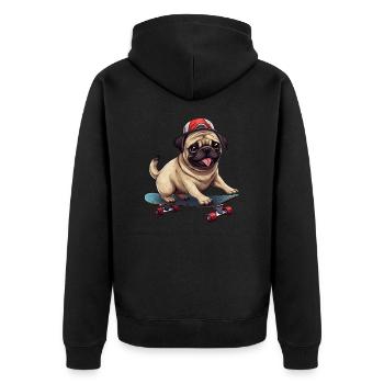 Skateboarding Pug: Dynamic Dog and - Unisex Premium Organic Zip Hoodie - black - Back - Nico (187cm)