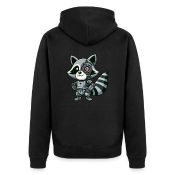 Cooler Waschbär Roboter - Unisex Premium Bio Zip Hoodie - Schwarz - Hinten - Nico (187cm)