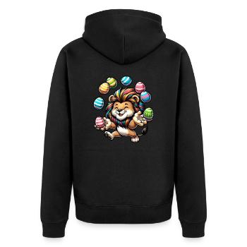 Oster Löwe & Ratte Jongleure - Unisex Premium Bio Zip Hoodie - Schwarz - Hinten - Nico (187cm)