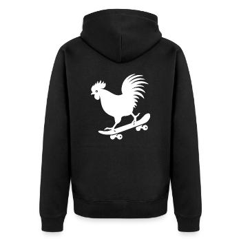 Huhn Hahn Henne Skateboard Skater Silhouette - Unisex Premium Bio Zip Hoodie - Schwarz - Hinten - Nico (187cm)