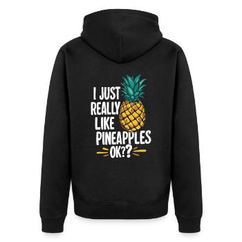 Ananas tropische hawaiianische Frucht - Unisex Premium Bio Zip Hoodie - Schwarz - Hinten - Nico (187cm)