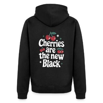 Kirsche Kirschen Früchte Essen - Unisex Premium Bio Zip Hoodie - Schwarz - Hinten - Nico (187cm)