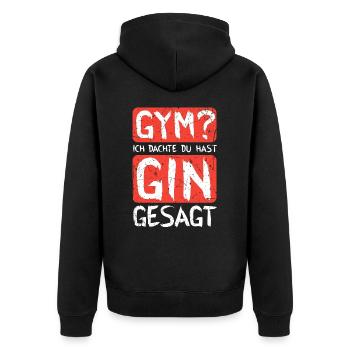 Ich dachte du hast Gin gesagt - Unisex Premium Bio Zip Hoodie - Schwarz - Hinten - Nico (187cm)
