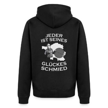 Saarland Schwenker - seines Glückes Schmied - Unisex Premium Bio Zip Hoodie - Schwarz - Hinten - Nico (187cm)