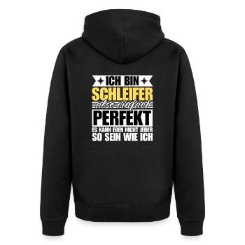 Perfekter Schleifer - Unisex Premium Bio Zip Hoodie - Schwarz - Hinten - Nico (187cm)