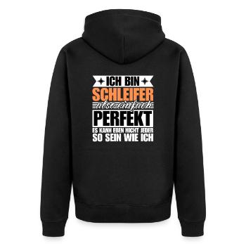 Perfekter Schleifer - Unisex Premium Bio Zip Hoodie - Schwarz - Hinten - Nico (187cm)