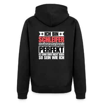 Perfekter Schleifer - Unisex Premium Bio Zip Hoodie - Schwarz - Hinten - Nico (187cm)