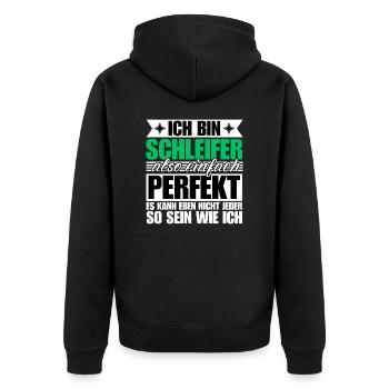 Perfekter Schleifer - Unisex Premium Bio Zip Hoodie - Schwarz - Hinten - Nico (187cm)