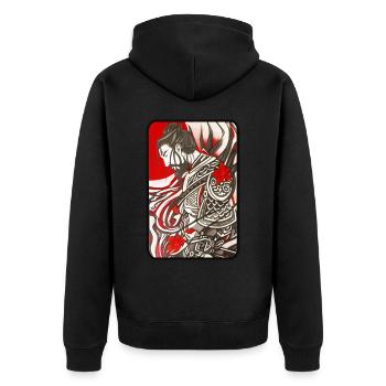 Stolzer Samurai Krieger - Unisex Premium Bio Zip Hoodie - Schwarz - Hinten - Nico (187cm)
