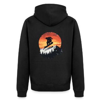 Snowboarder Sonne Berge - Unisex Premium Bio Zip Hoodie - Schwarz - Hinten - Nico (187cm)