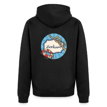 Borkum Vintage Badge - Geschenk für Borkum Fans - Unisex Premium Bio Zip Hoodie - Schwarz - Hinten - Nico (187cm)