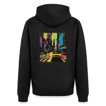 Erlebe New York - Urbane T-Shirt - Unisex Premium Bio Zip Hoodie - Schwarz - Hinten - Nico (187cm)