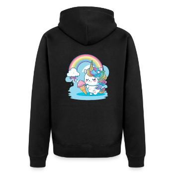 Rainbow unicorn for children - colorful and cheerful - Unisex Premium Organic Zip Hoodie - black - Back - Nico (187cm)