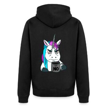 Licorne de mauvaise humeur avec tasse à café - Veste à capuche bio Premium Unisexe - noir - Dos - Nico (187cm)