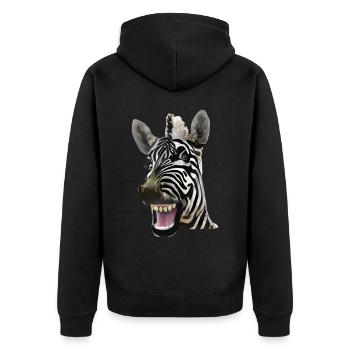 Breit grinsendes Zebra - Unisex Premium Bio Zip Hoodie - Schwarz - Hinten - Nico (187cm)