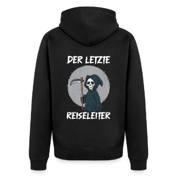 Der letzte Reiseleiter Sensenmann - Unisex Premium Bio Zip Hoodie - Schwarz - Hinten - Nico (187cm)