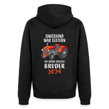 Großer Bruder 2024 - Unisex Premium Bio Zip Hoodie - Schwarz - Hinten - Nico (187cm)