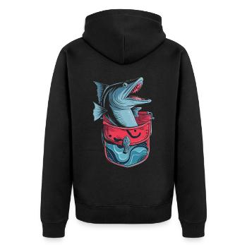 Geschenk für Barrakuda Fischliebhaber - Unisex Premium Bio Zip Hoodie - Schwarz - Hinten - Nico (187cm)