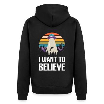 Funny Space Alien UFO Spacecraft - Unisex Premium Organic Zip Hoodie - black - Back - Nico (187cm)