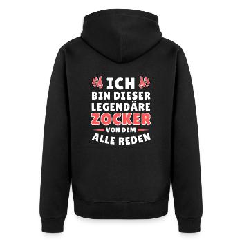 Ich bin dieser legendäre Zocker - Unisex Premium Bio Zip Hoodie - Schwarz - Hinten - Nico (187cm)