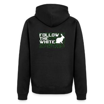 Follow the white rabbit! - Unisex Premium Organic Zip Hoodie - black - Back - Nico (187cm)